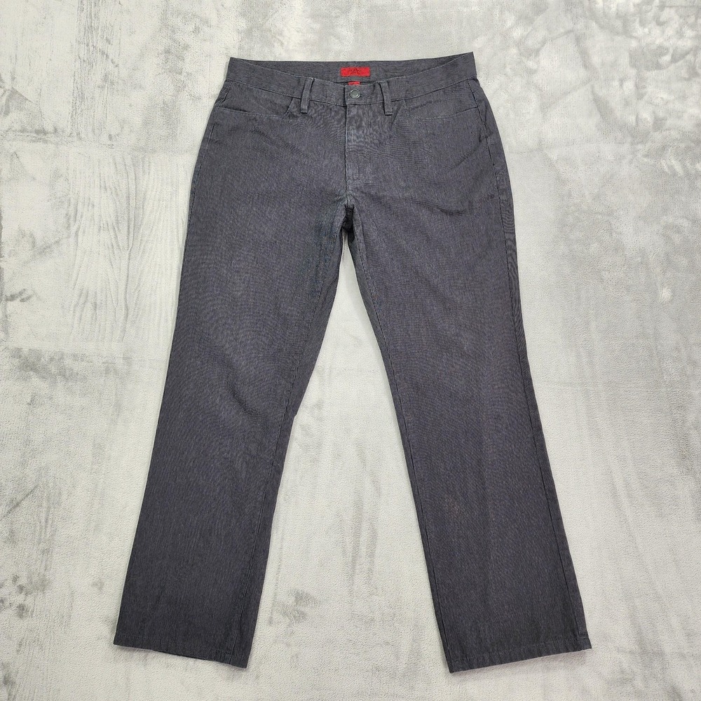 Alfani Pants Mens 33x30 Gray Slim Fit Straight Leg Charcoal Stripe Office Preppy